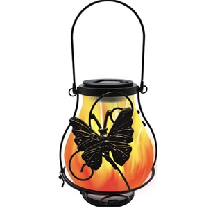 Solcelle flamme lanterne med sommerfugl